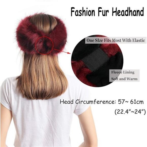 Faux Fur Headband with Elastic for Women's Burgundy - Picture 2 of 6
